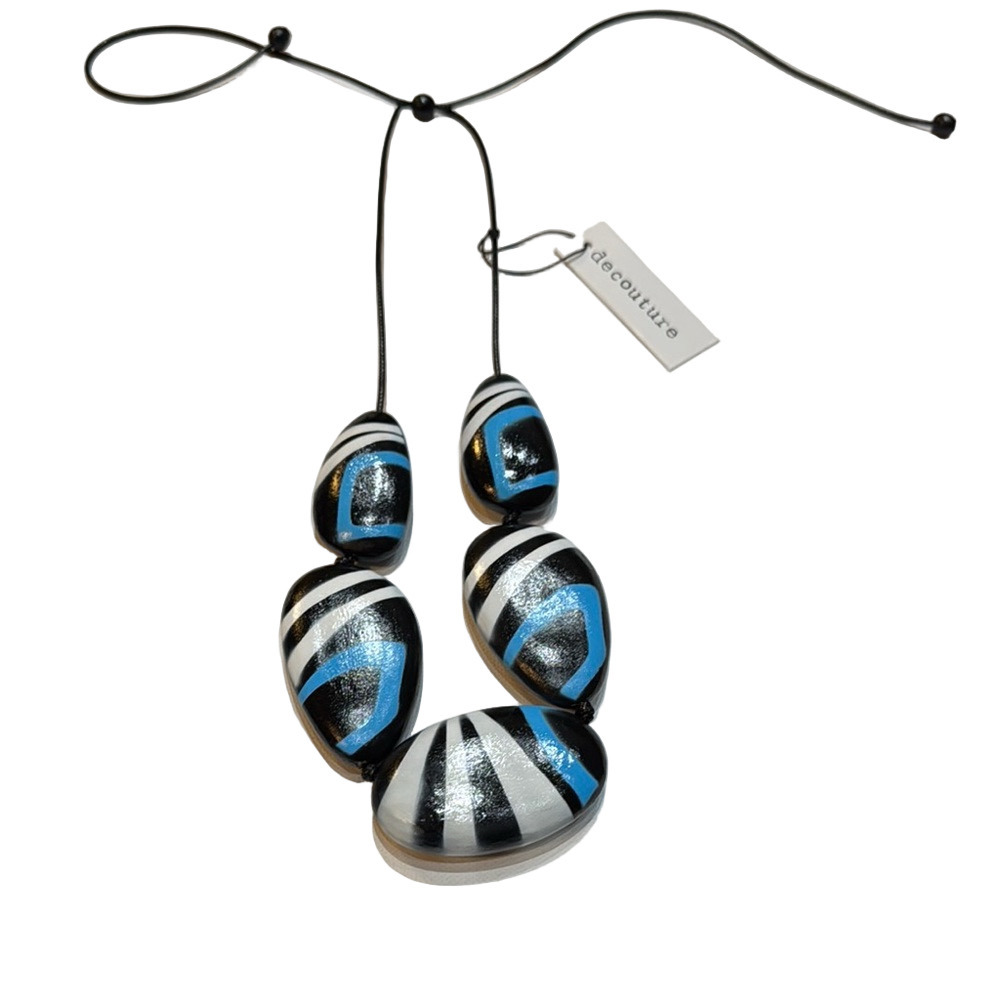 Decouture Black and Blue Striped River Stone Style Statement Necklace Necklace